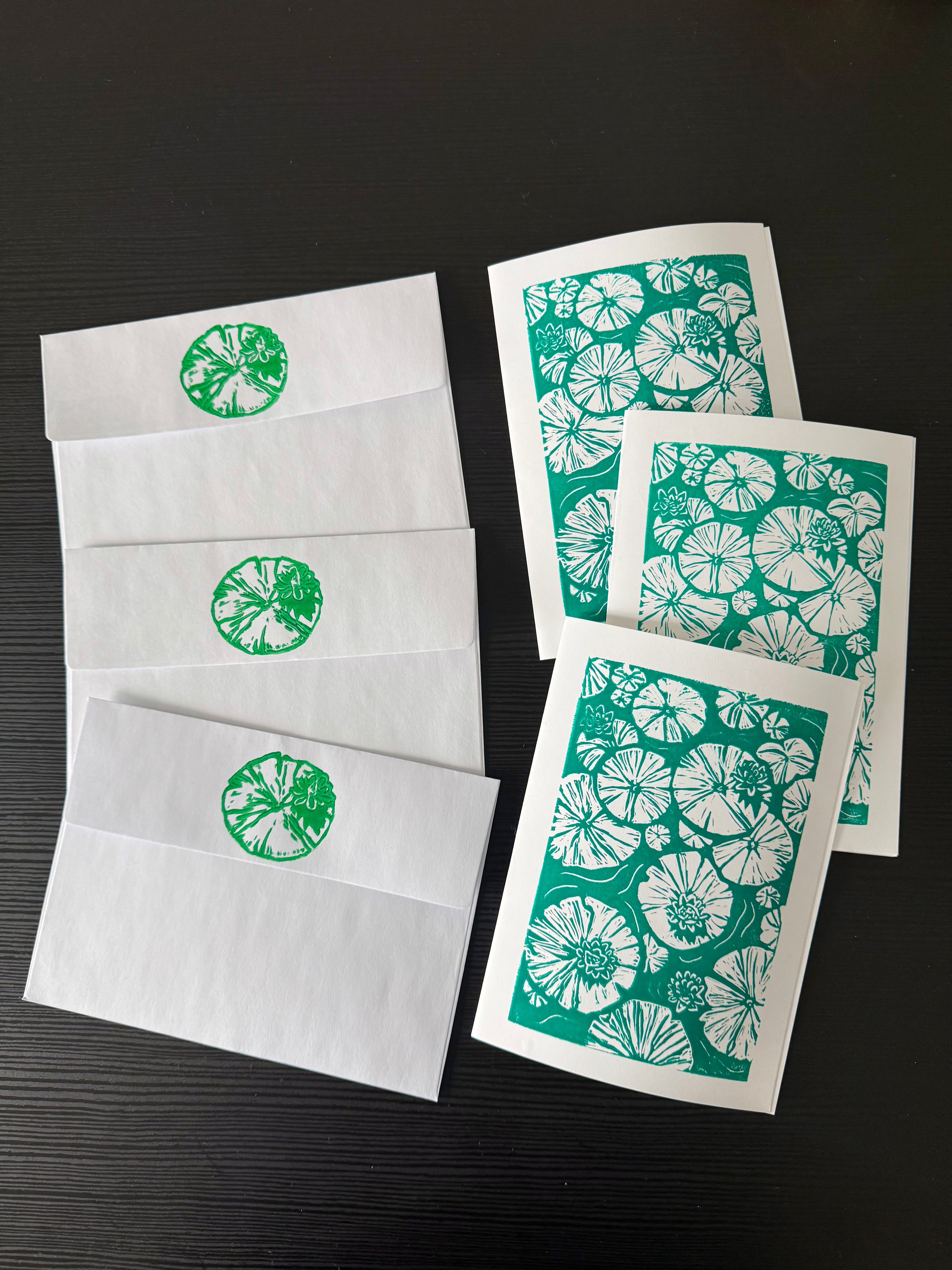 Lily Pad Linocut Card with Matching Envelope