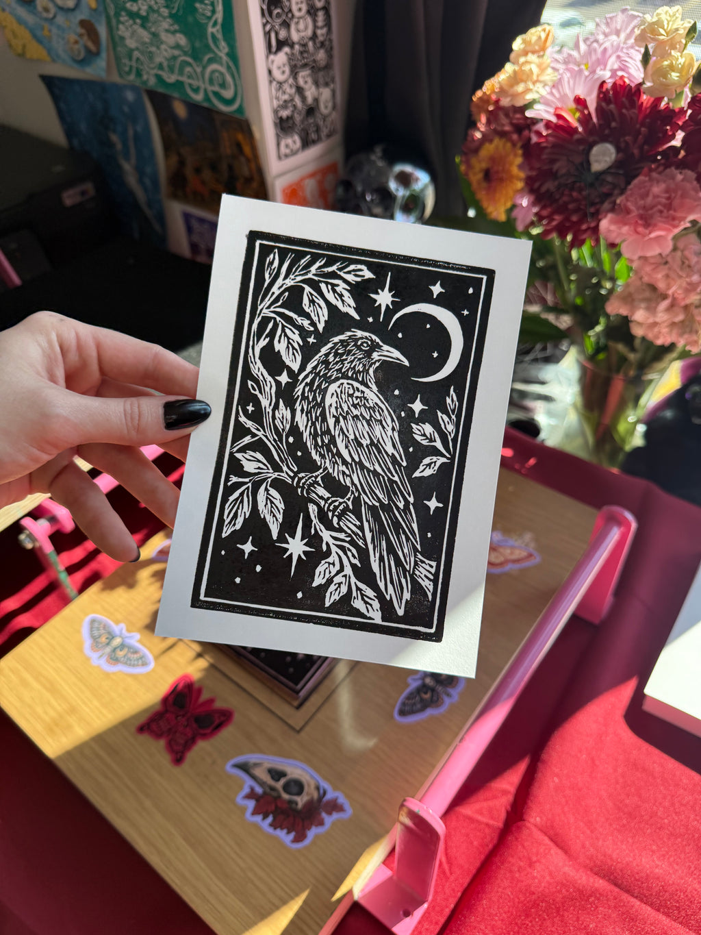 Raven Linocut Print