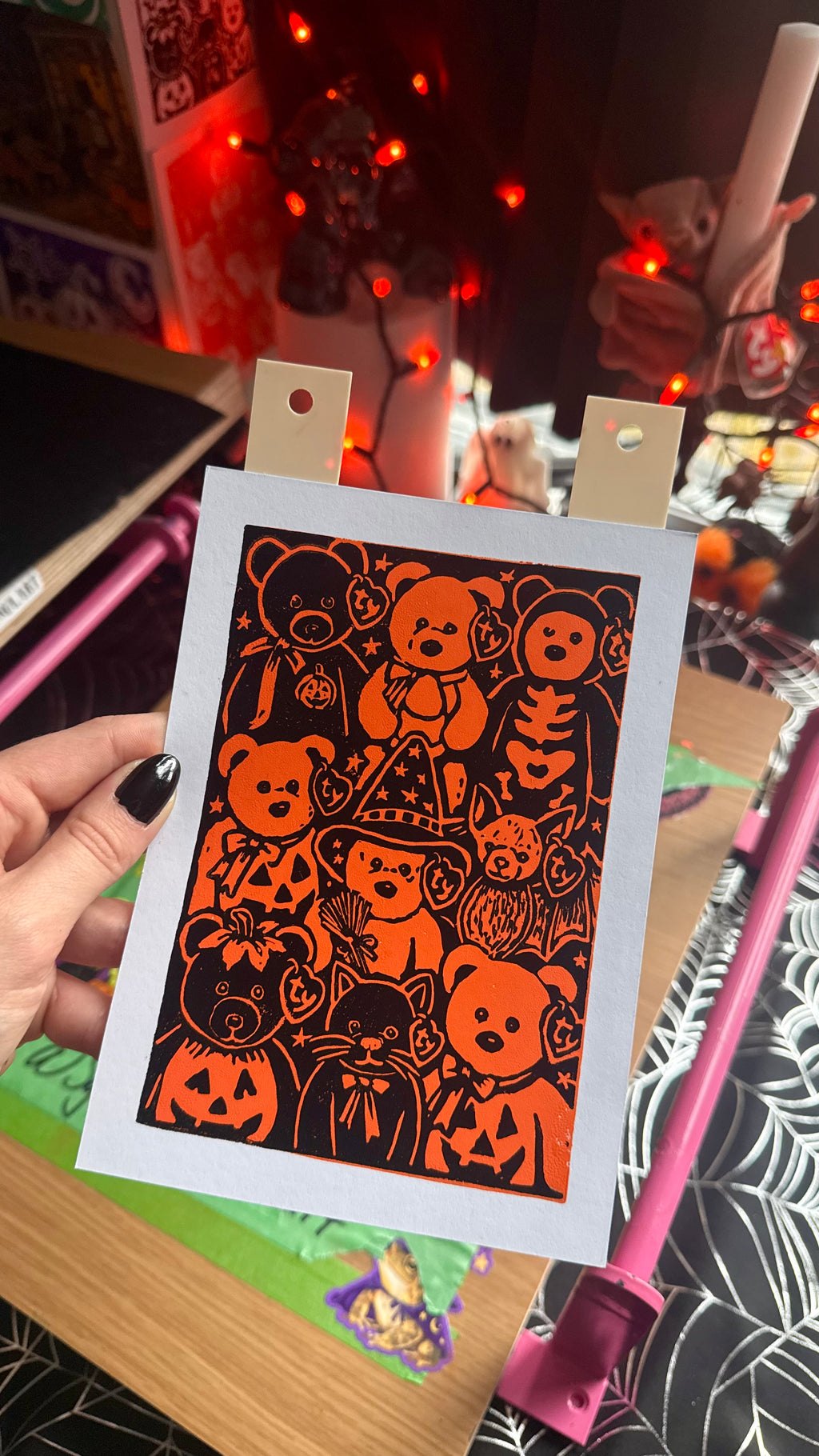 Extra Special Edition Two-Colour Beanie Baby Linocut Print