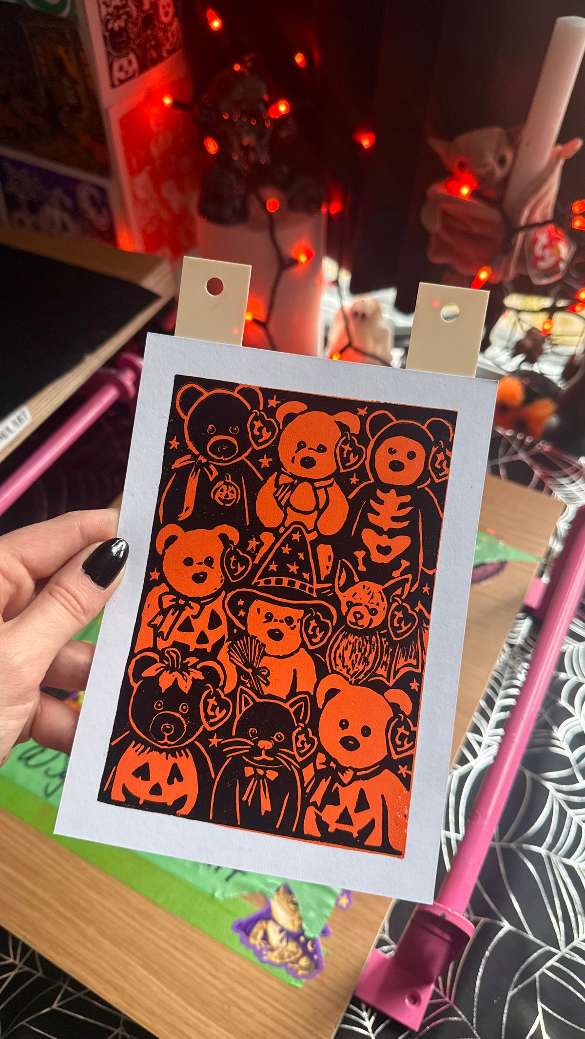 Extra Special Edition Two-Colour Beanie Baby Linocut Print