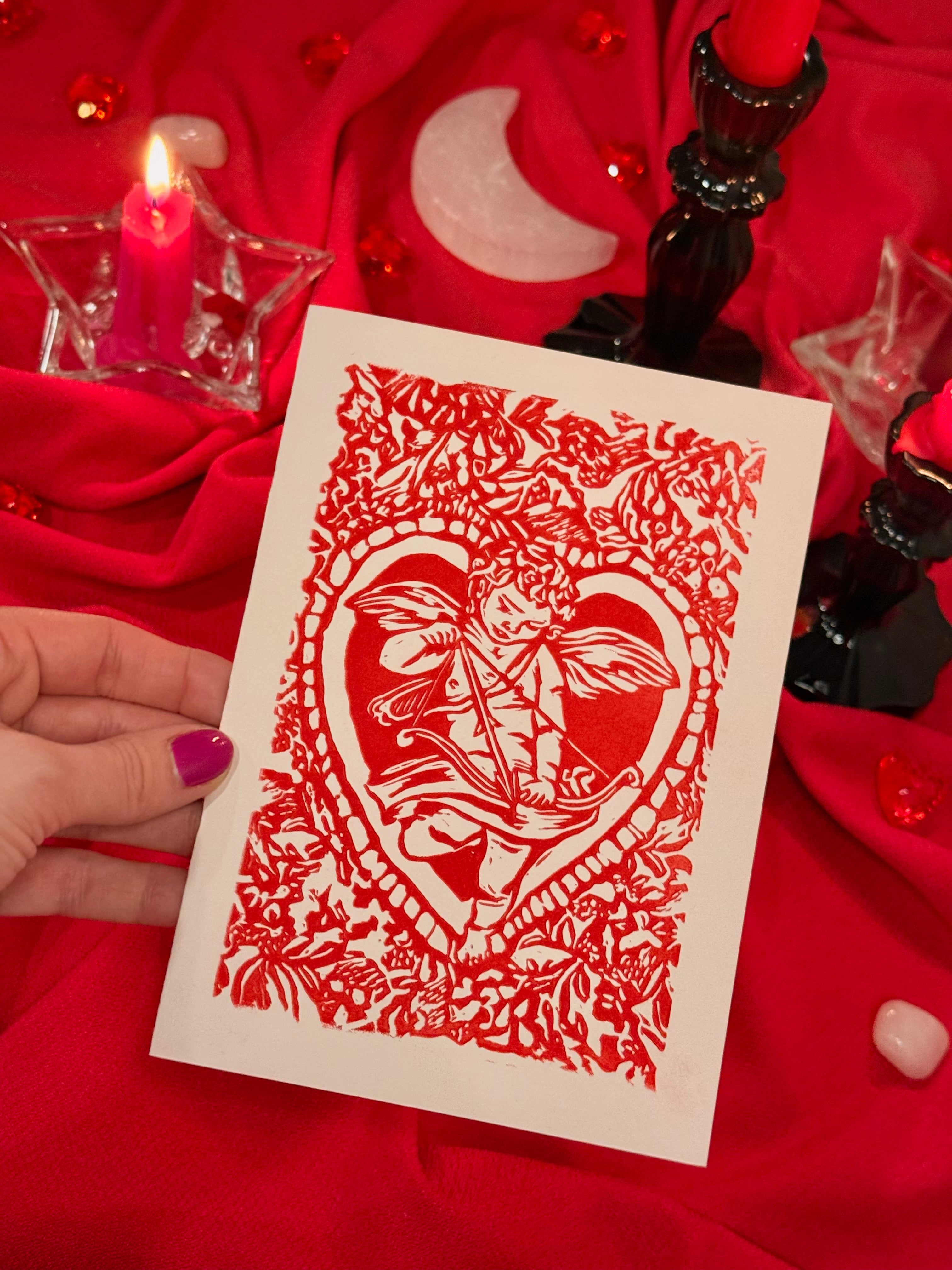 Cherub Linocut Card with Matching Envelope