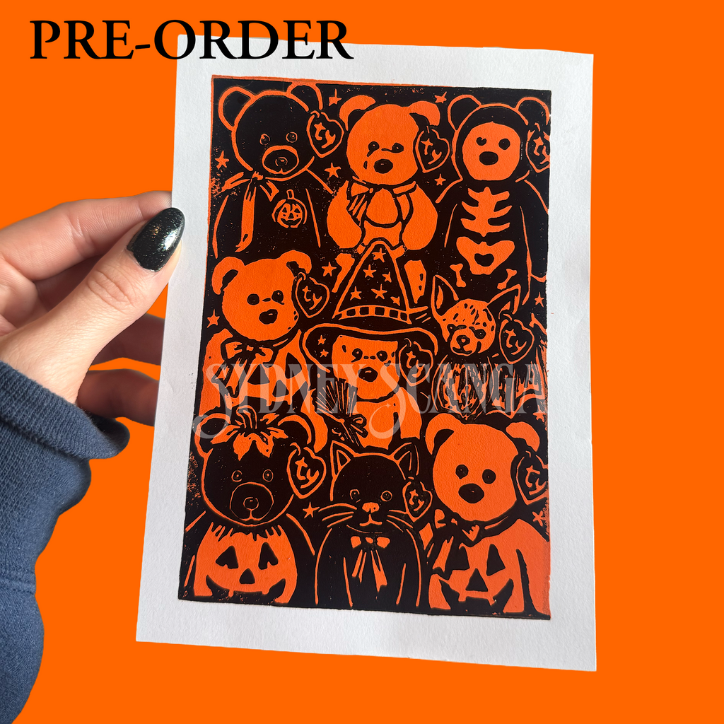 Extra Special Edition Two-Colour Beanie Baby Linocut Print