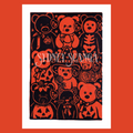 Two Colour Beanie Baby Greeting Card (Linocut Reproduction)