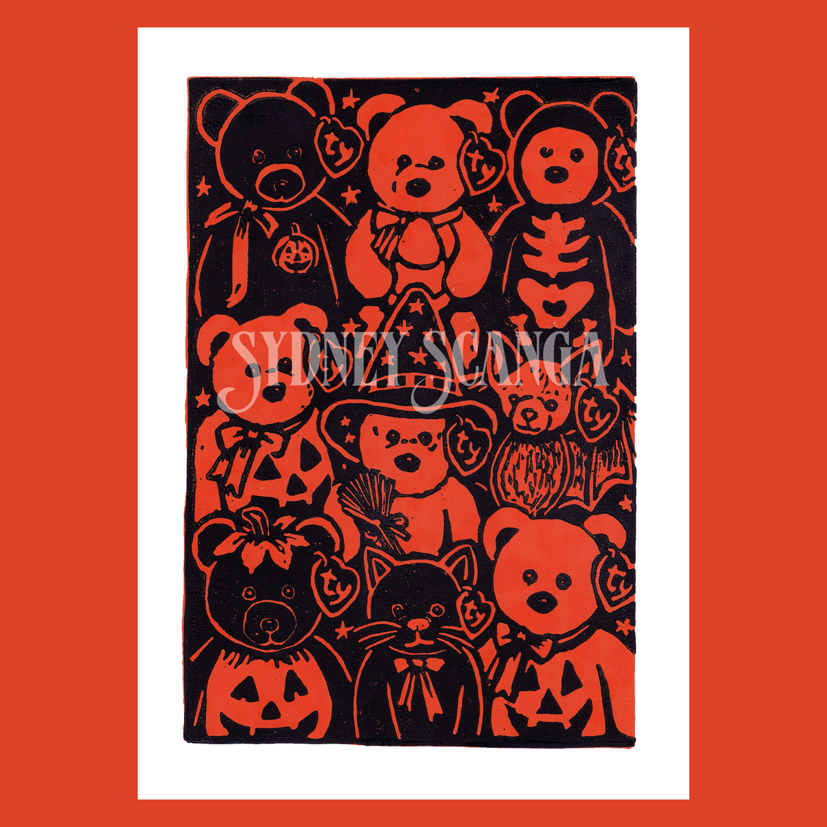 Two Colour Beanie Baby Greeting Card (Linocut Reproduction)
