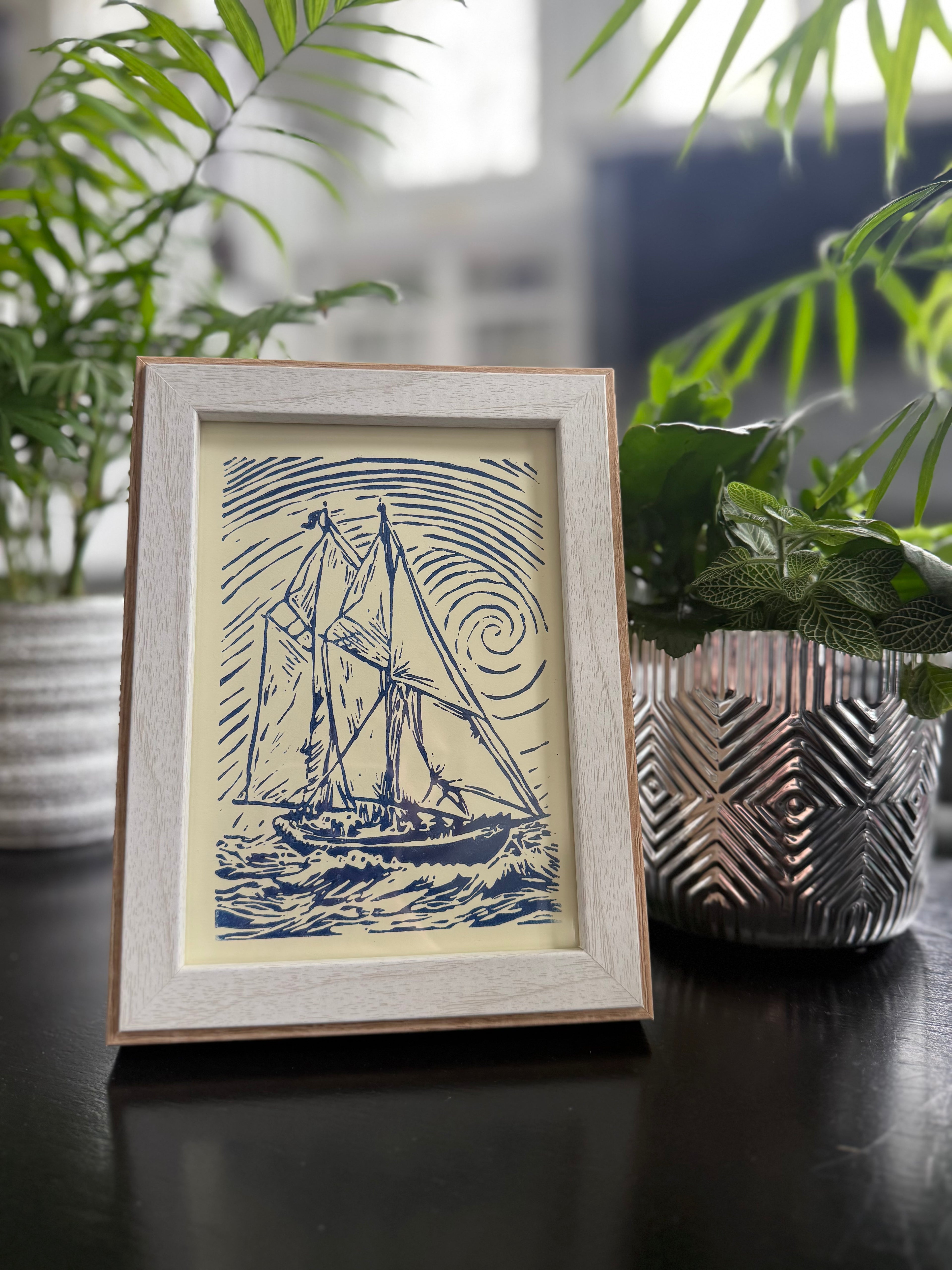 Bluenose Linocut Print