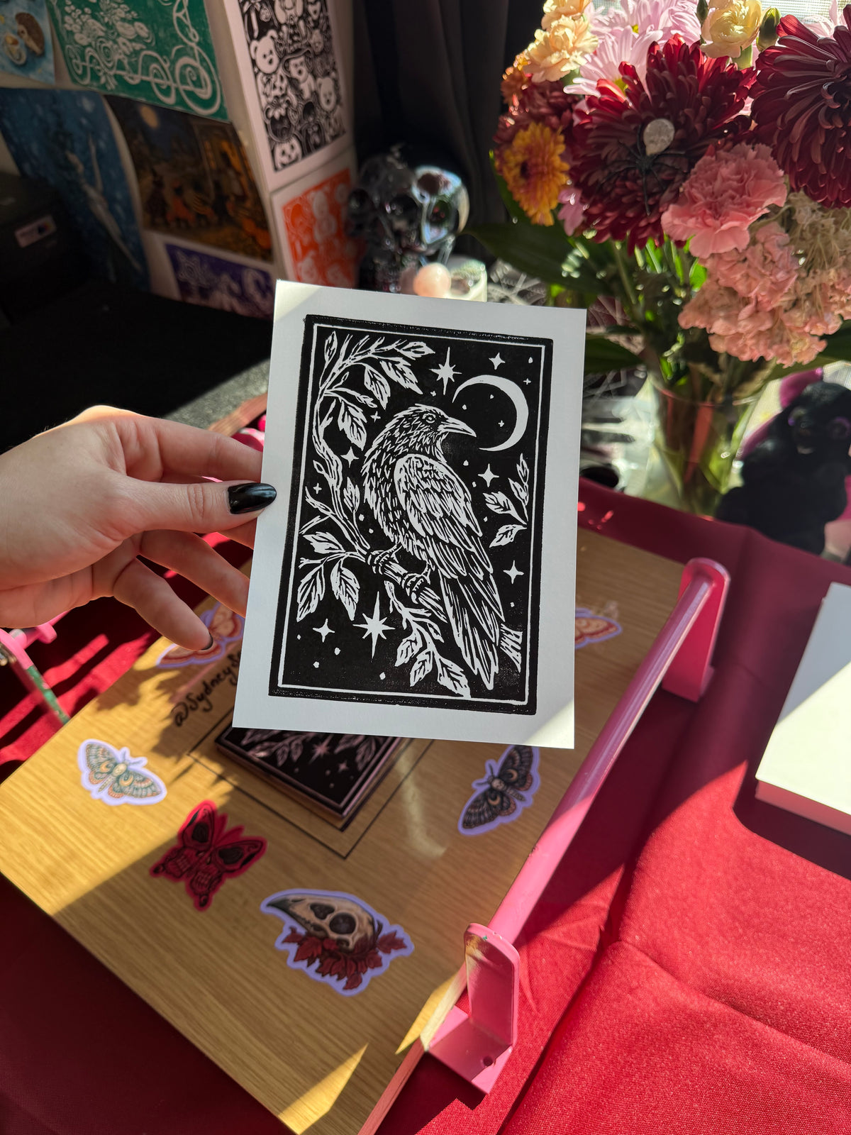 Raven Linocut Print