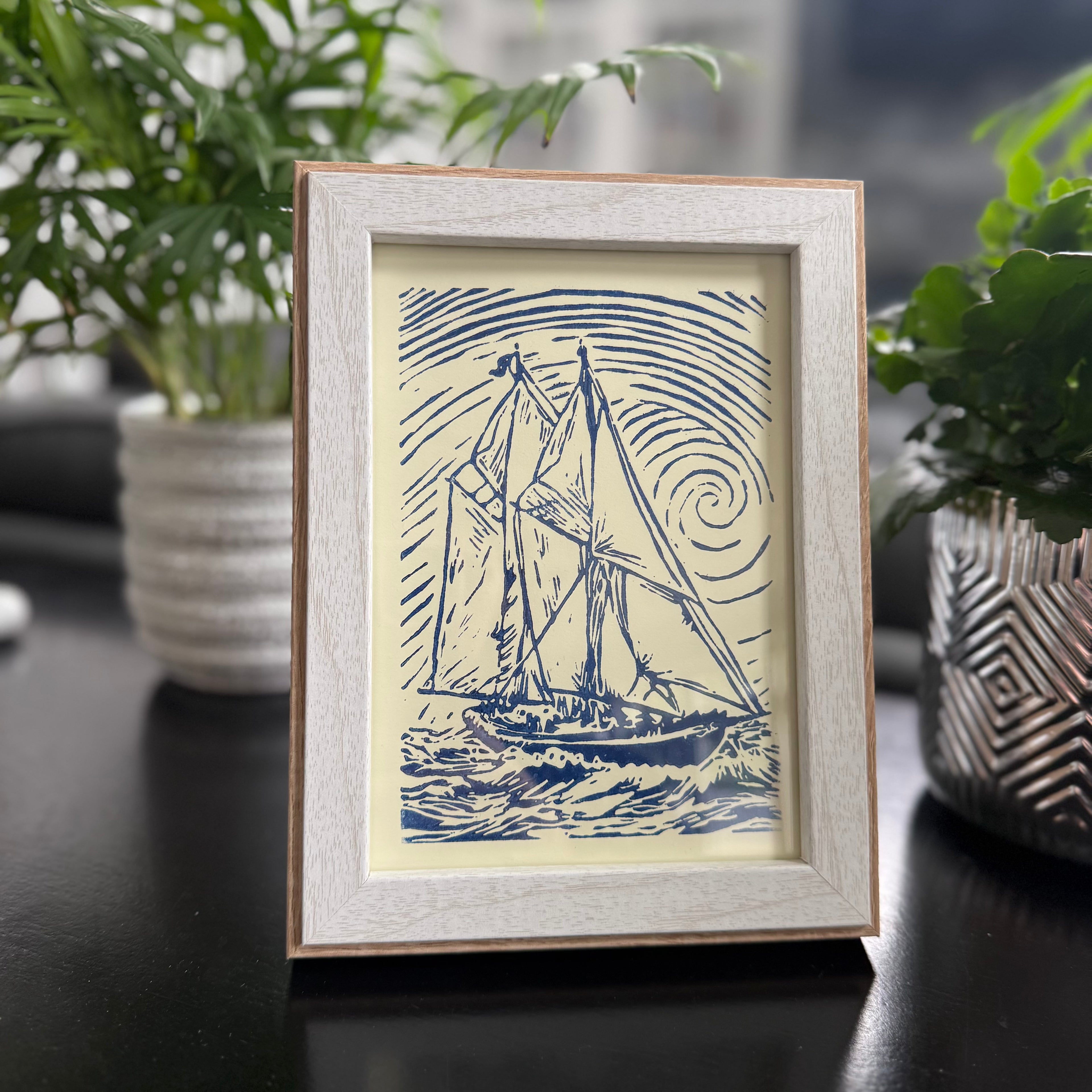 Bluenose Linocut Print