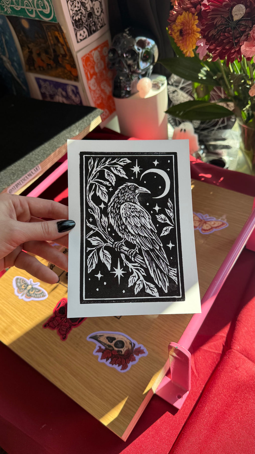 Raven Linocut Print