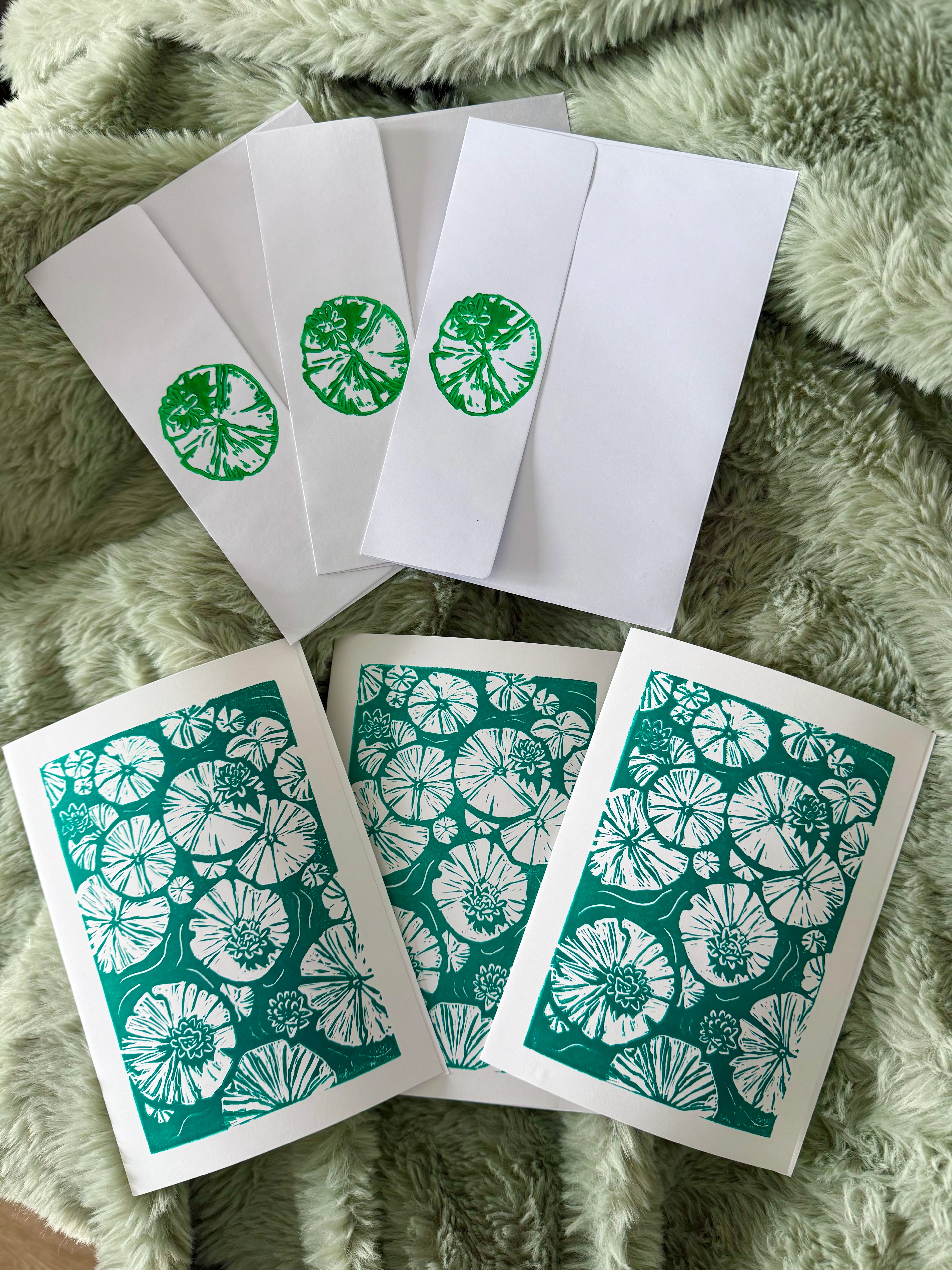 Lily Pad Linocut Card with Matching Envelope