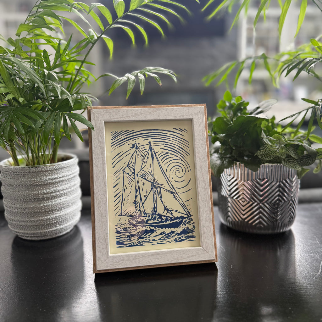 Bluenose Linocut Print