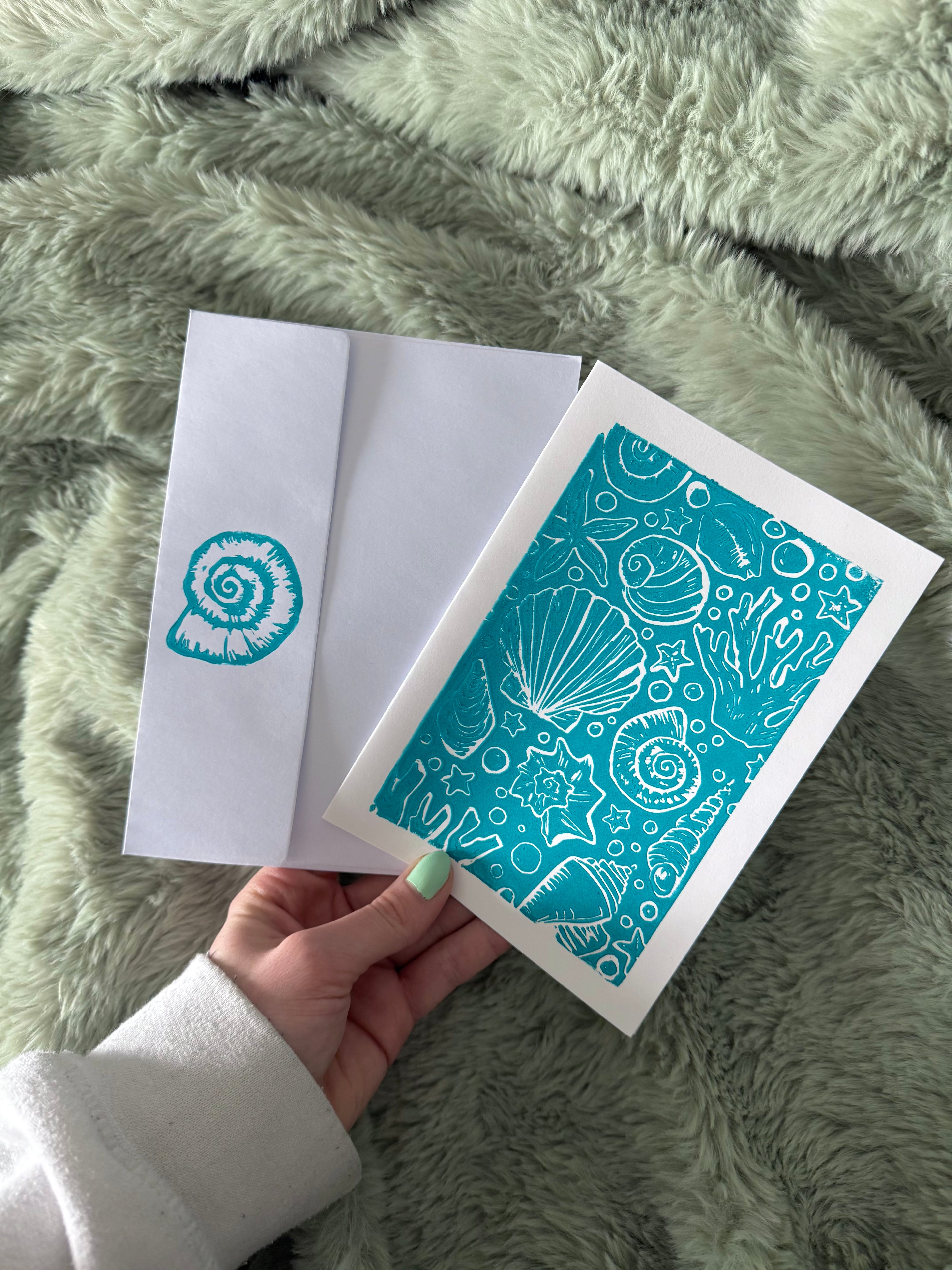Under the Sea Linocut Card with Matching Envelope