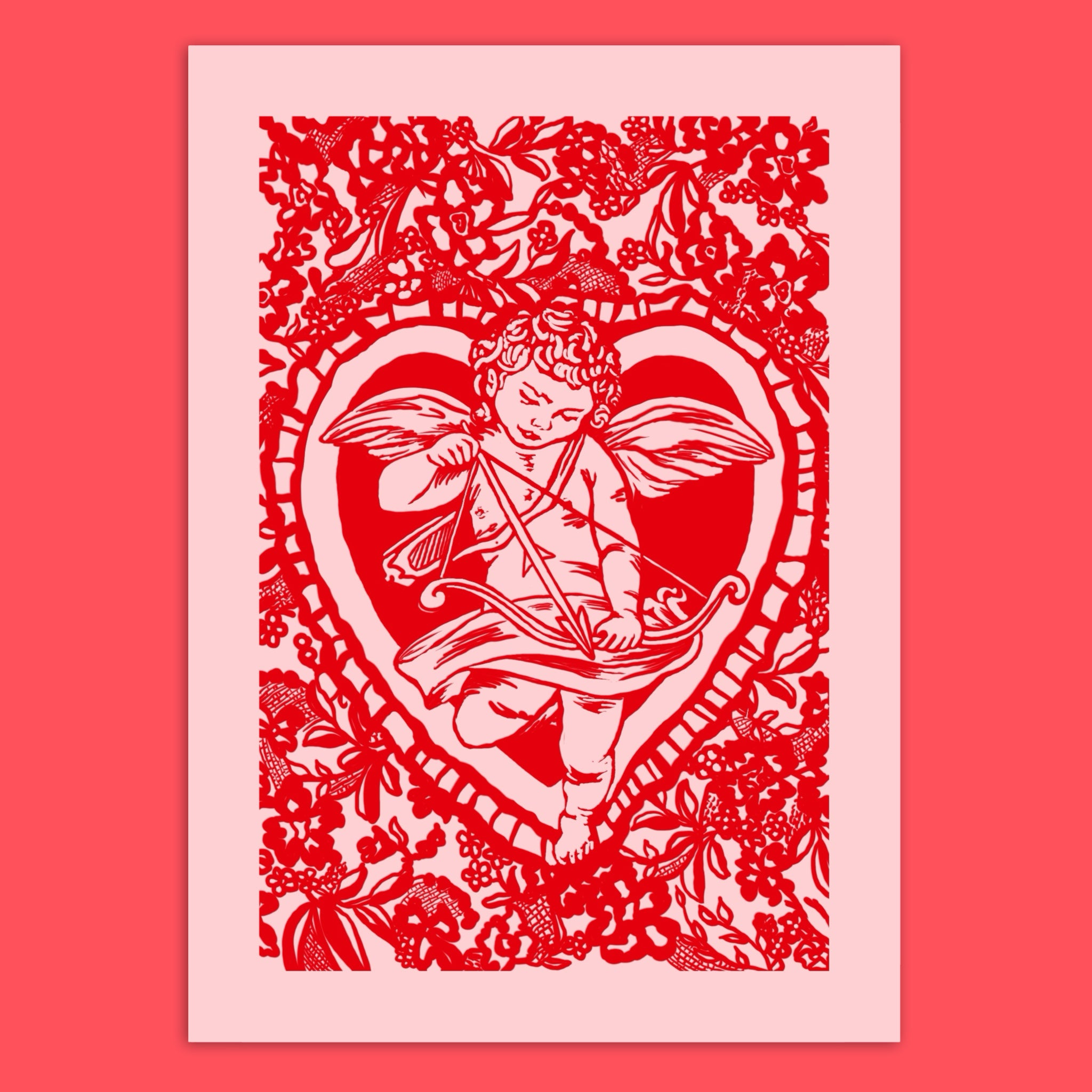 Cherub Linocut Card with Matching Envelope