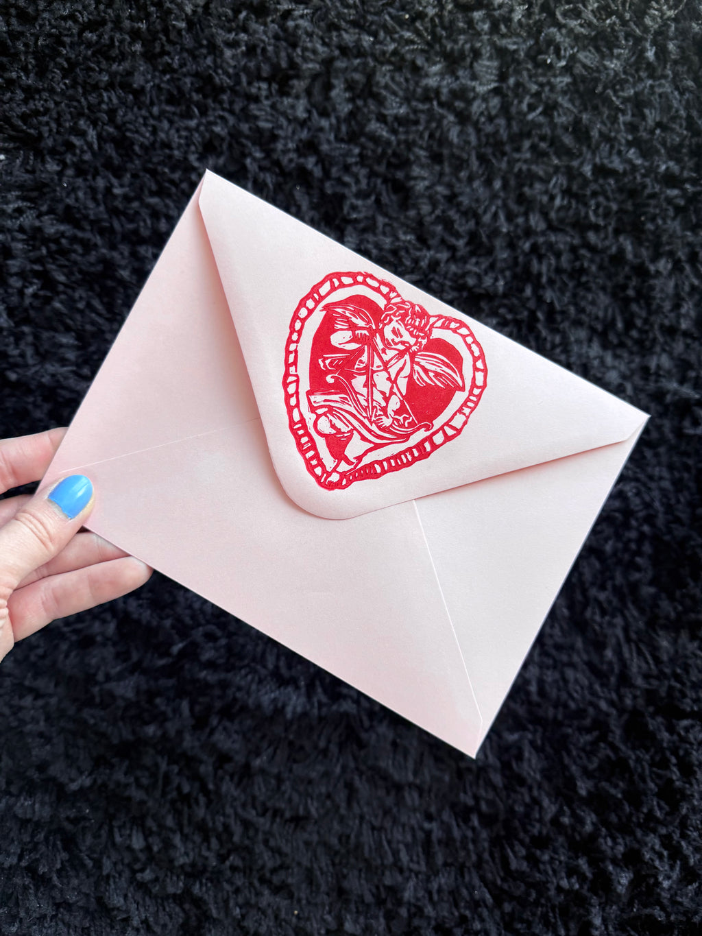 Cherub Linocut Card with Matching Envelope