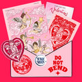 Valentine's Day-themed products with cherub designs on a pink background, featuring 'Magic Moon' branding.