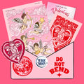 Valentine's Day-themed products with cherub designs on a pink background, featuring 'Magic Moon' branding.