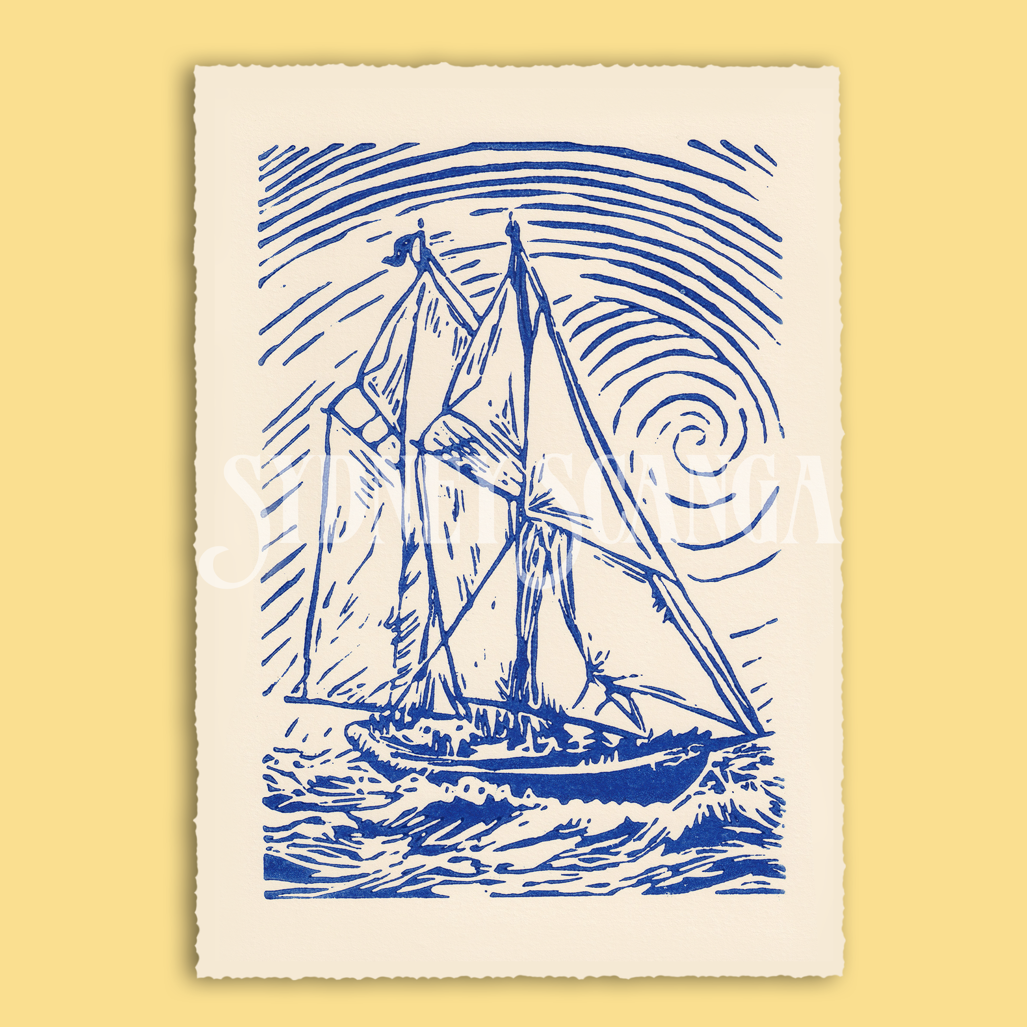 Bluenose Linocut Print