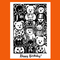 Happy Birthday Beanie Baby Greeting Card (Linocut Reproduction)