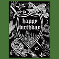 Medieval Dragon Happy Birthday Greeting Card Black