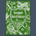 Medieval Dragon Happy Birthday Greeting Card Green