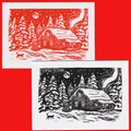 Winter Cabin Linocut Card