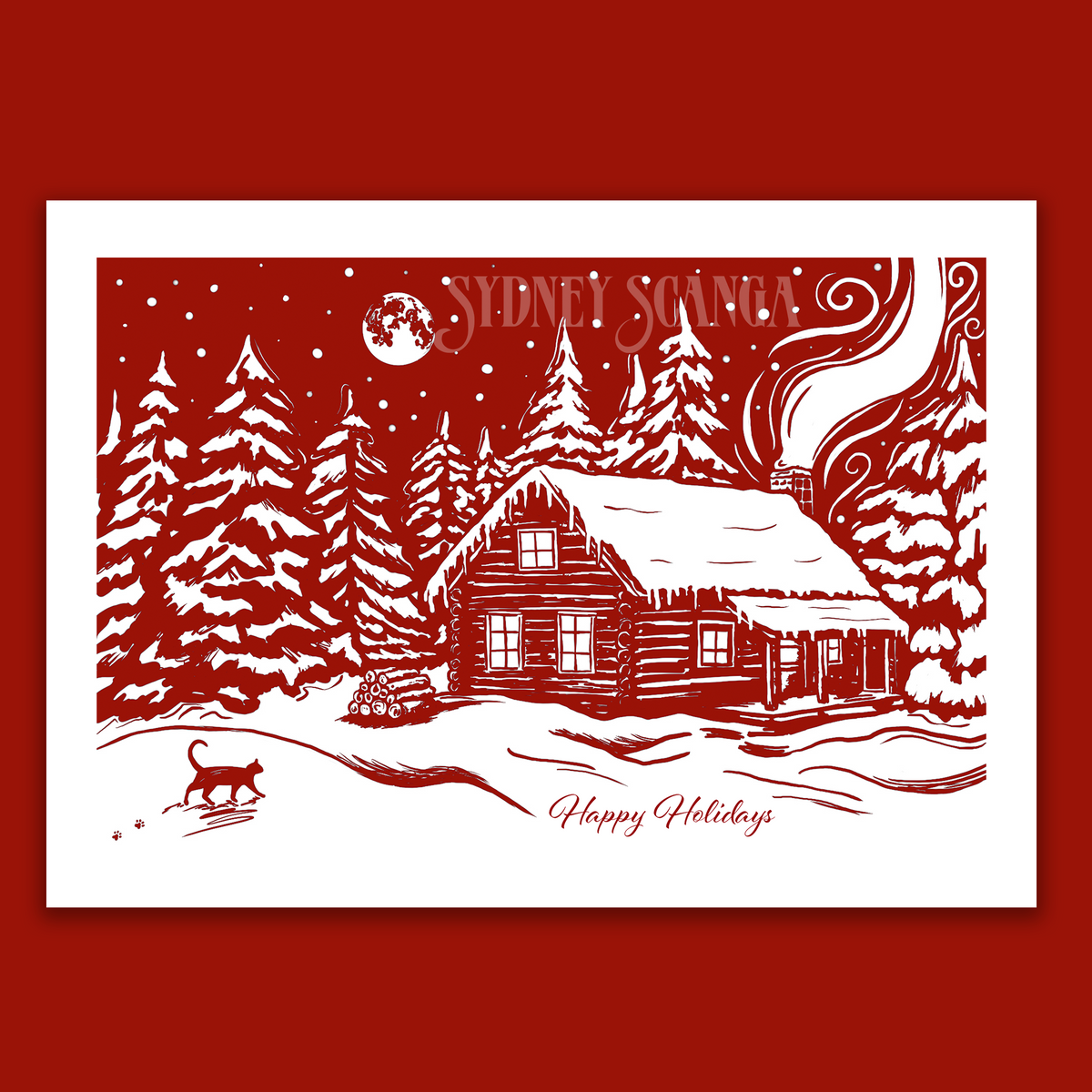 Happy Holidays Winter Cabin Greeting Card