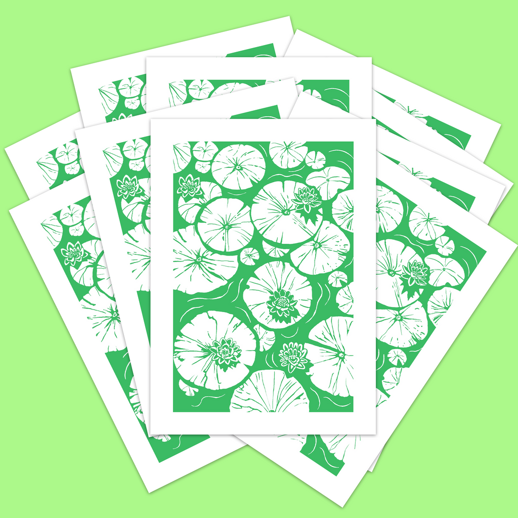 Lily Pad Linocut Card with Matching Envelope