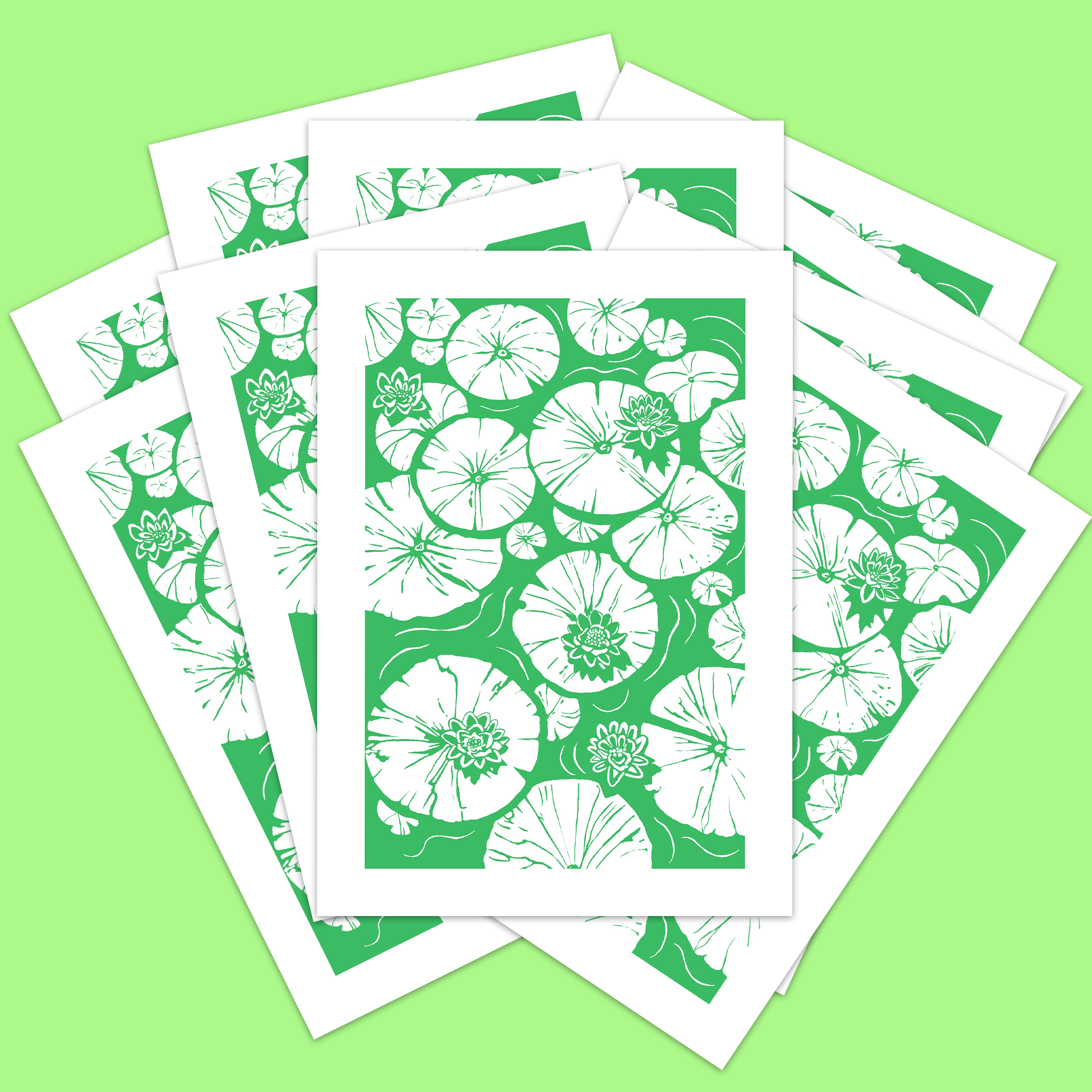 Lily Pad Linocut Card with Matching Envelope