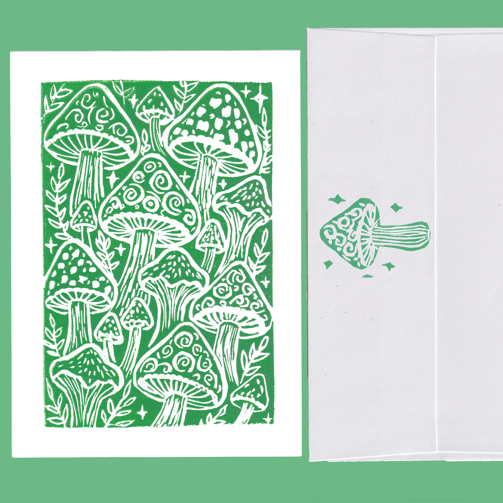 Mushroom Linocut Card with Matching Envelope