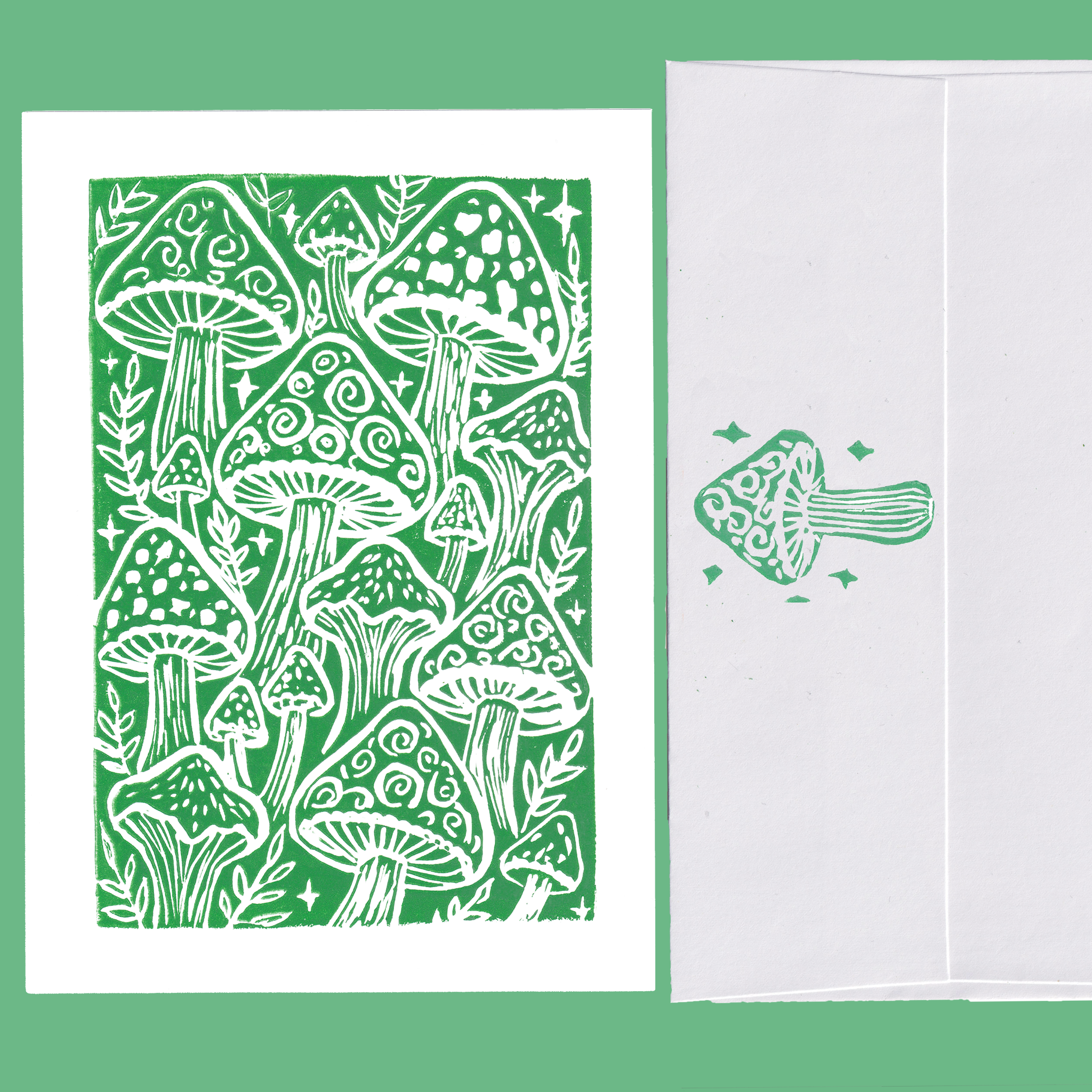 Mushroom Linocut Card with Matching Envelope