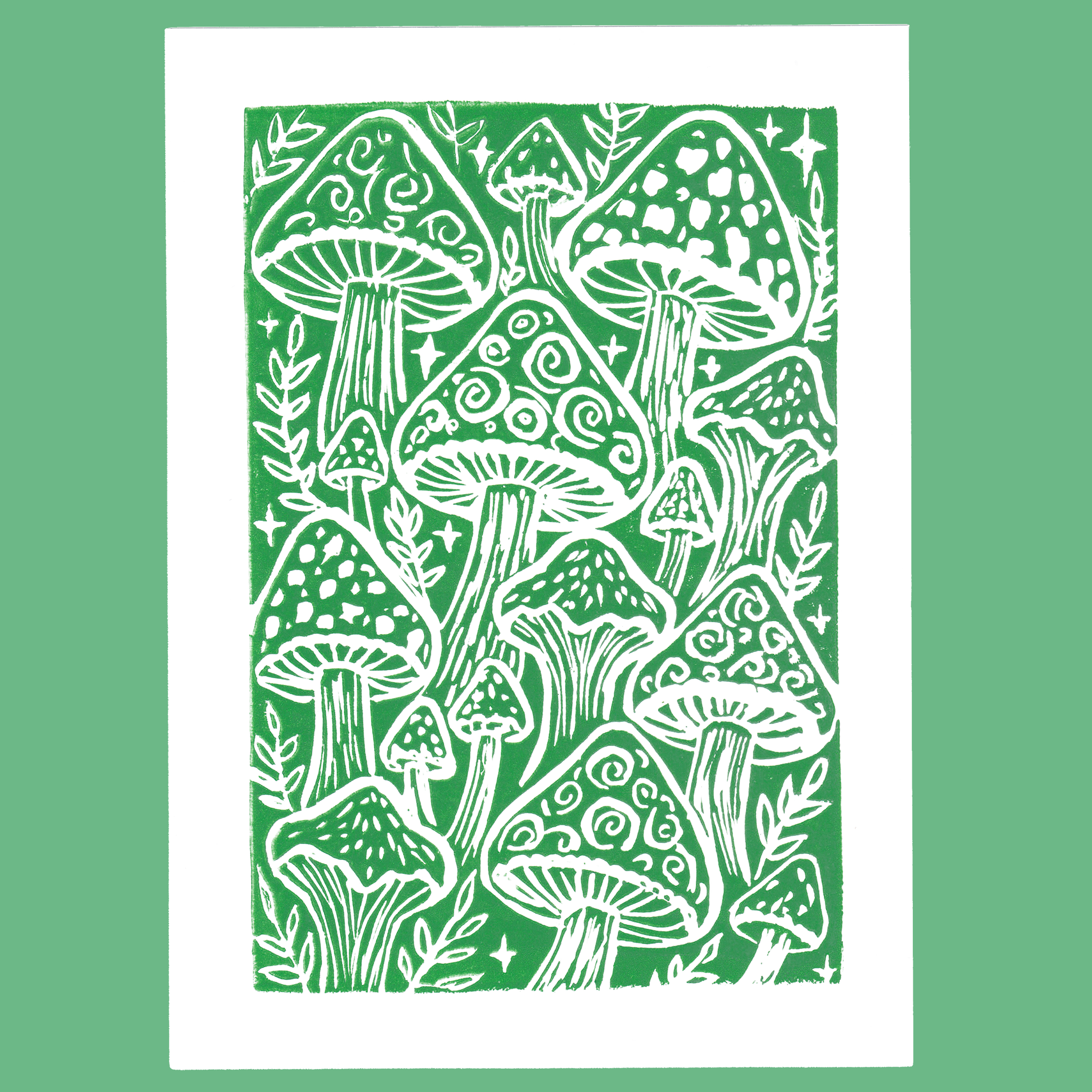 Mushroom Linocut Print