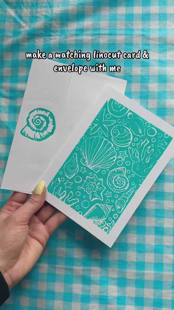 Under the Sea Linocut Card with Matching Envelope