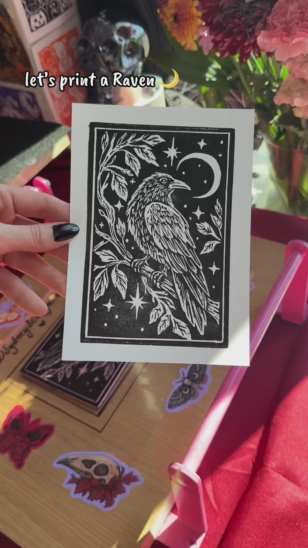 Raven Linocut Print