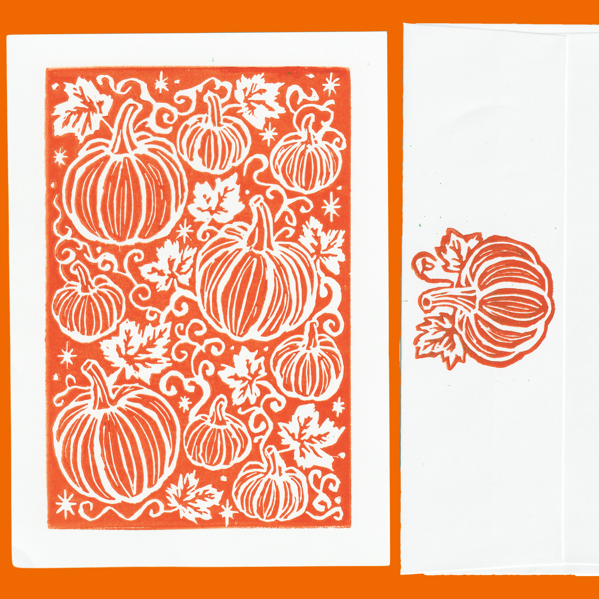 Pumpkin Linocut Card with Matching Envelope