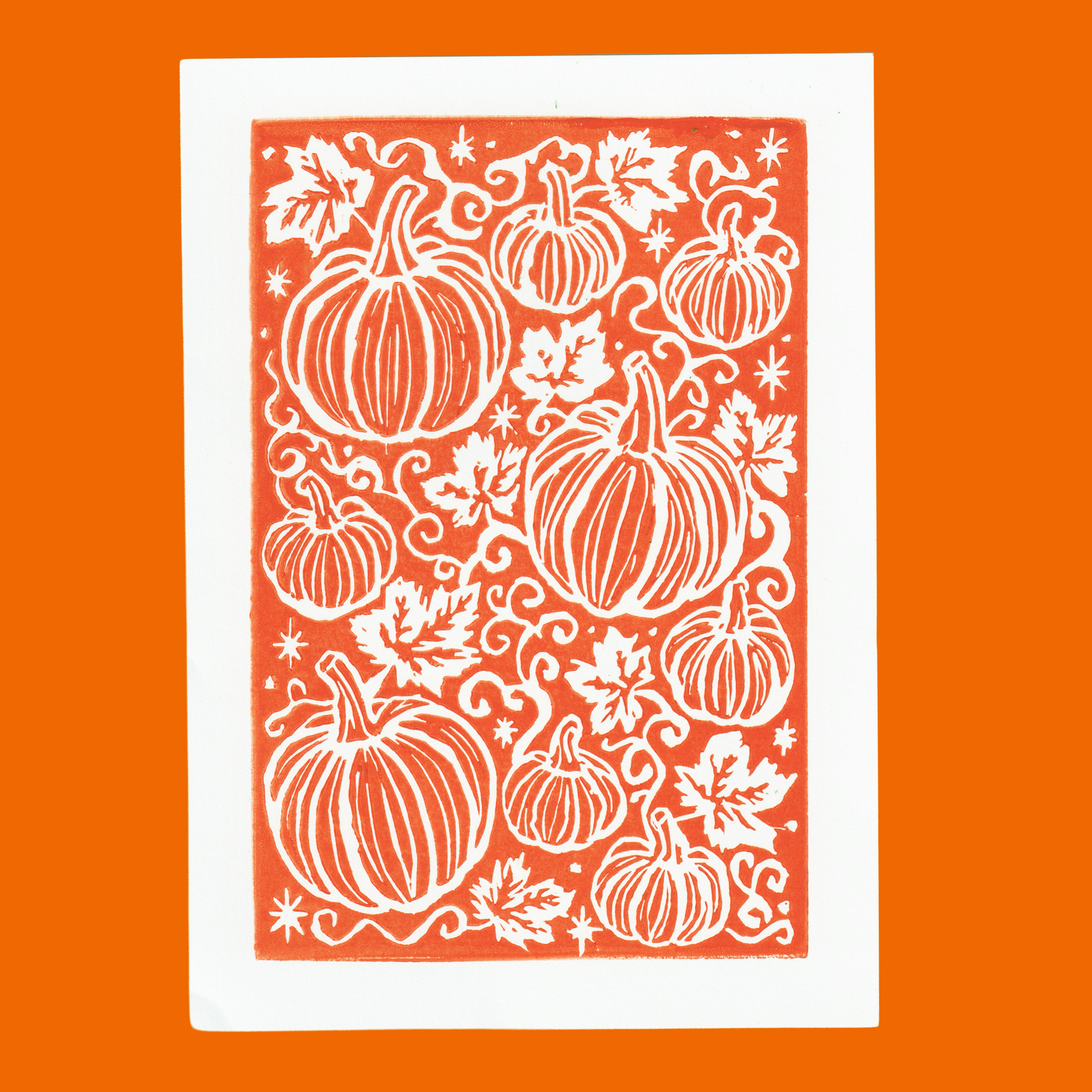 Pumpkin Linocut Card with Matching Envelope