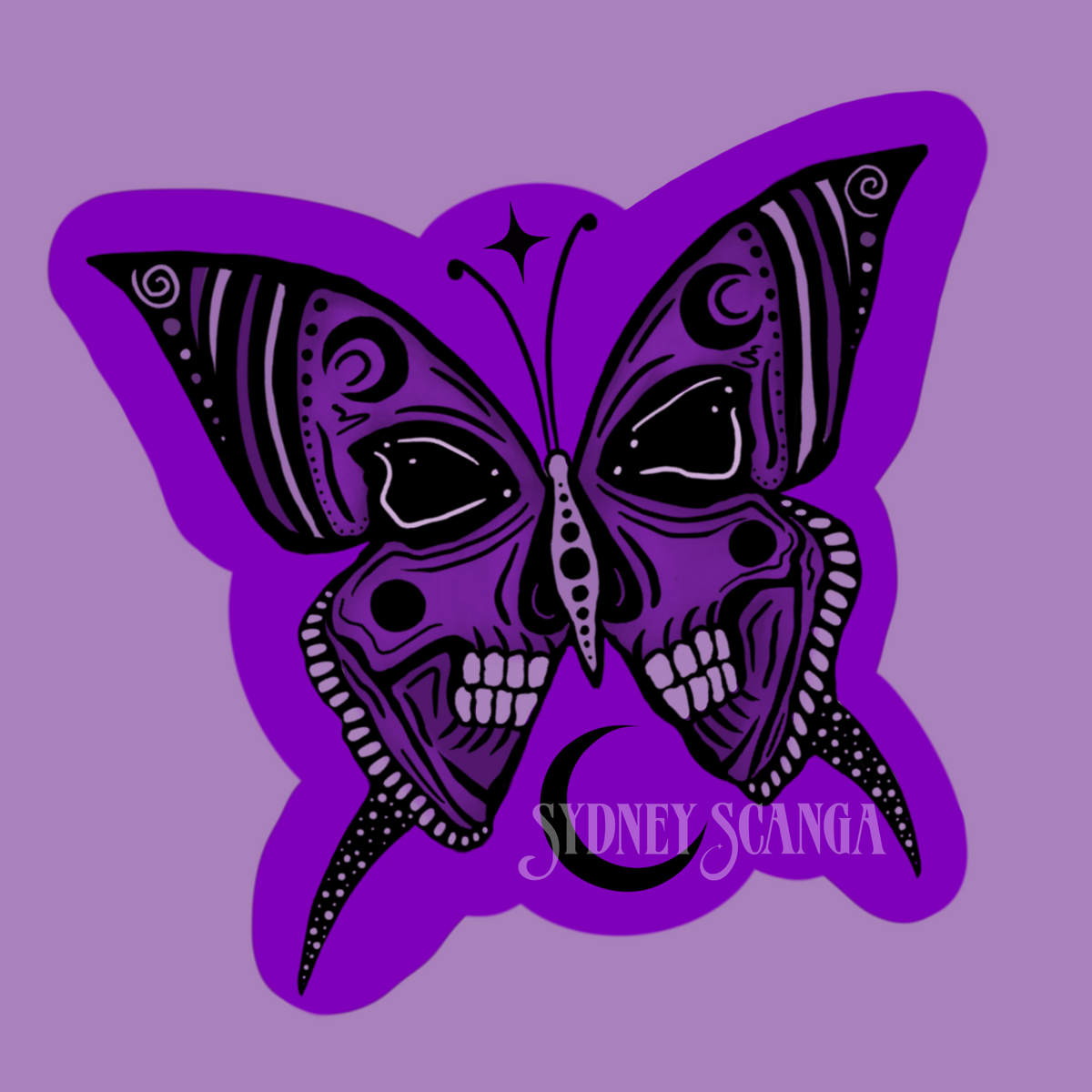 Purple Skull Butterfly Sticker
