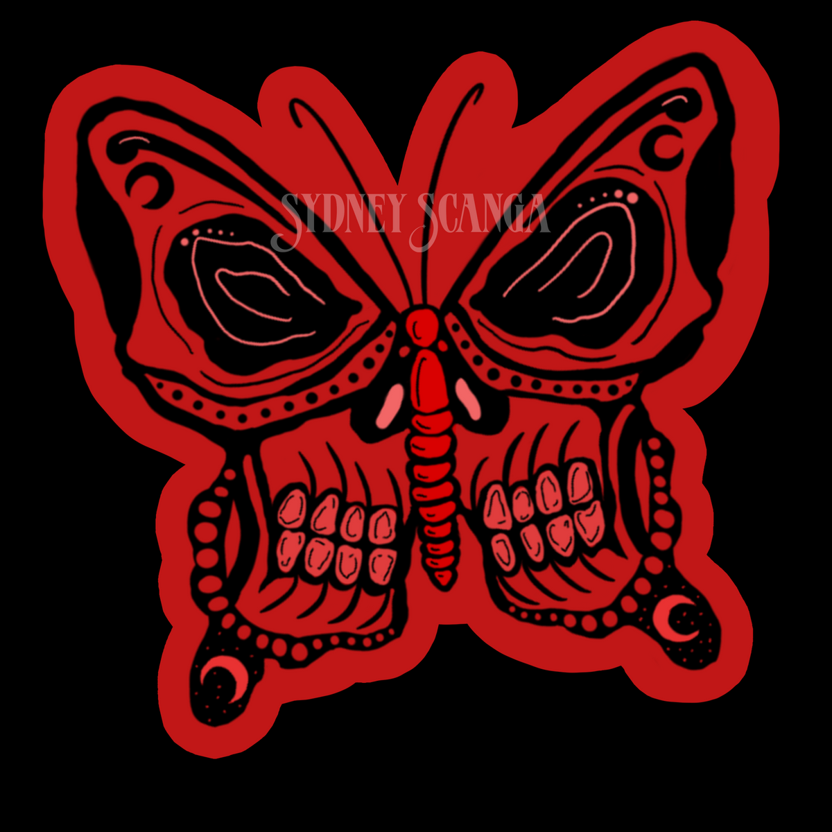 Red Skull Butterfly Sticker