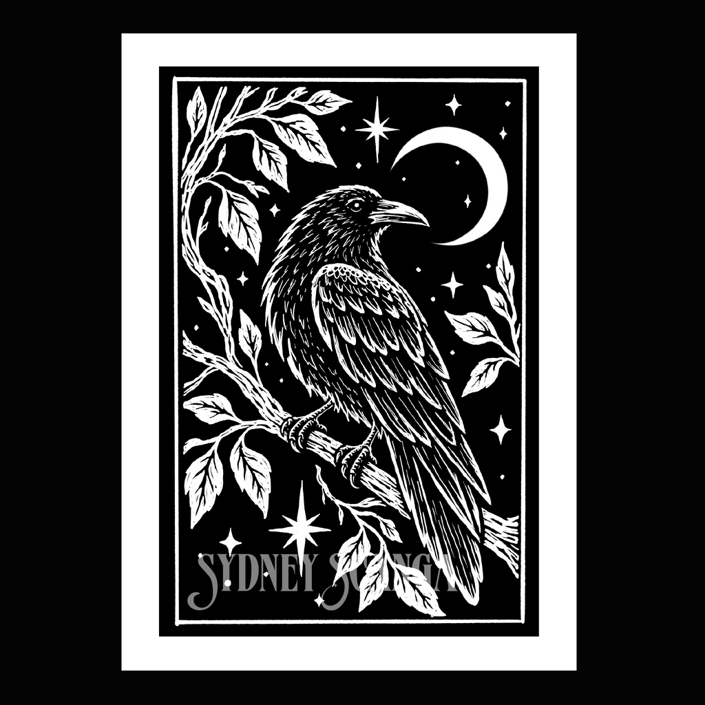 Raven Linocut Print